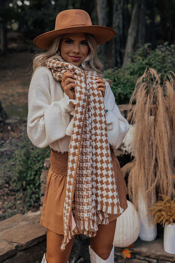 Autumn Sunshine Houndstooth Scarf In Camel Image - 5