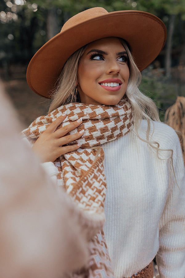 Autumn Sunshine Houndstooth Scarf In Camel Image - 4