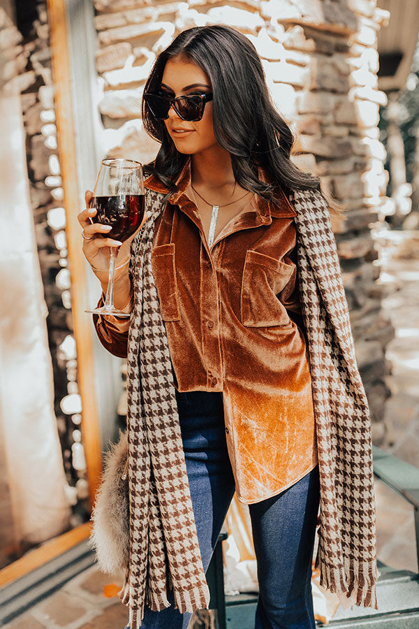 Seasonal Sweetness Velvet Button Up In Camel – Impressions Online