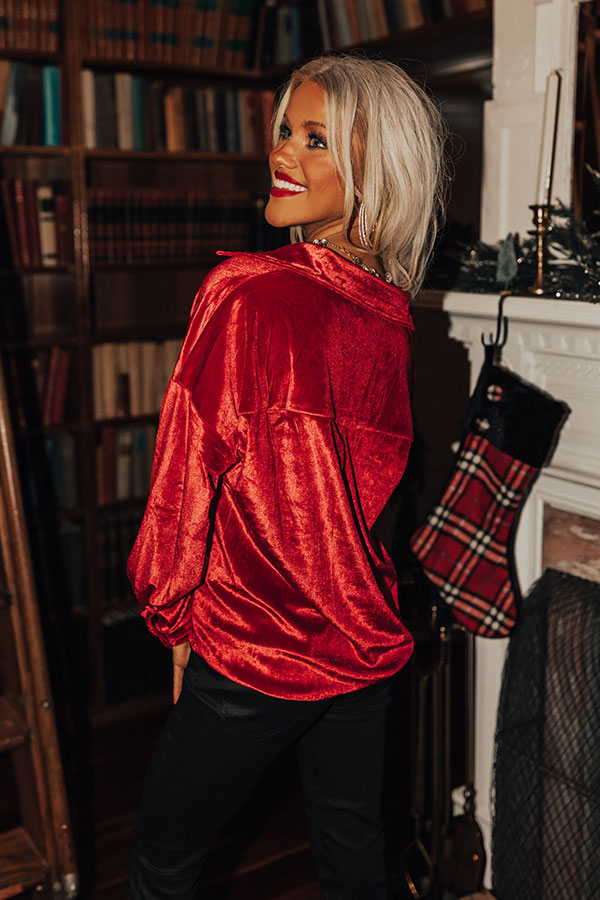 Seasonal Sweetness Velvet Button Up In Red Image - 3