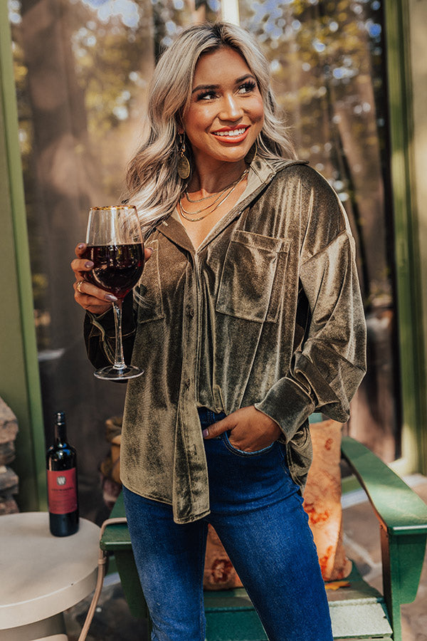 Seasonal Sweetness Velvet Button Up In Olive Image - 1