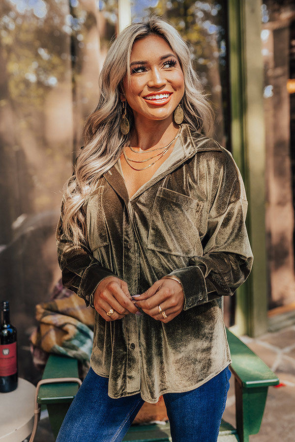 Seasonal Sweetness Velvet Button Up In Olive Image - 3