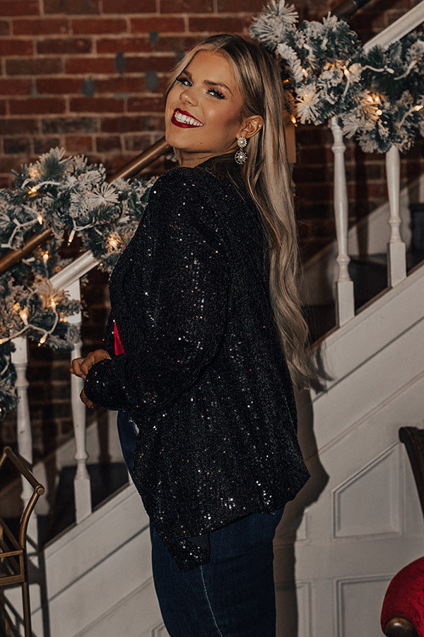 Splash Of Luxury Sequin Blazer In Black Curves Image - 3