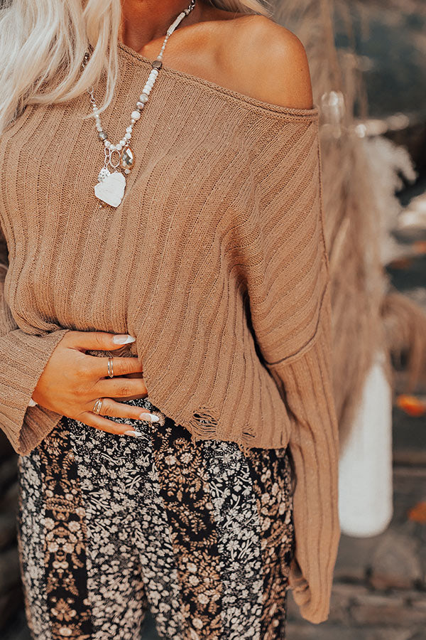 Maple Latte Crop Distressed Sweater in Mocha - Main Image