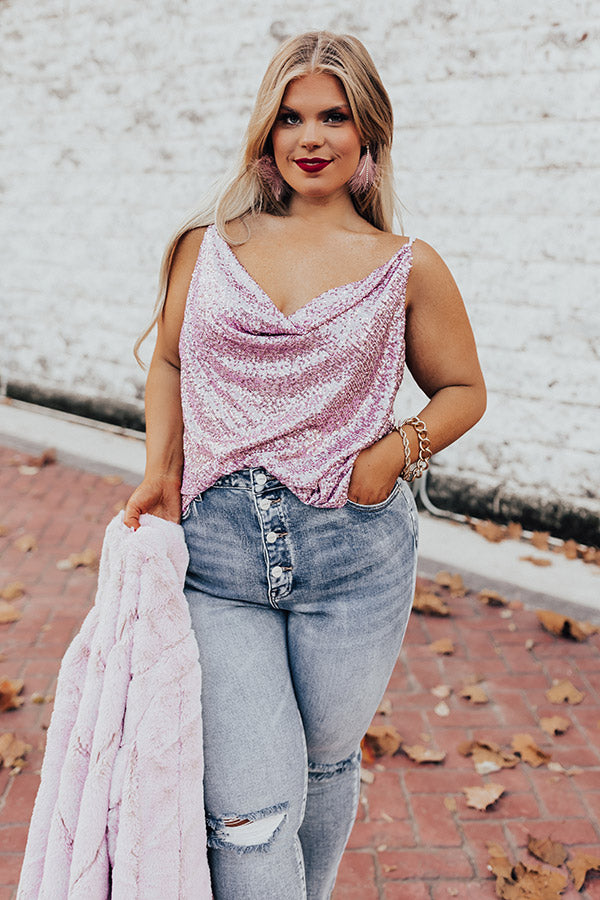 Light The Way Sequin Tank In Blush Curves