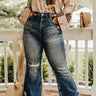 Risen The Fleetwood High Waist Distressed Flare In Dark Wash Curves Image - 1