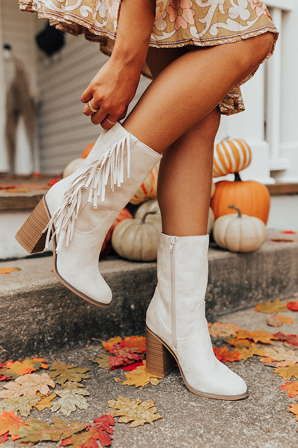 The Silverado Faux Suede Fringe Boot In Ivory