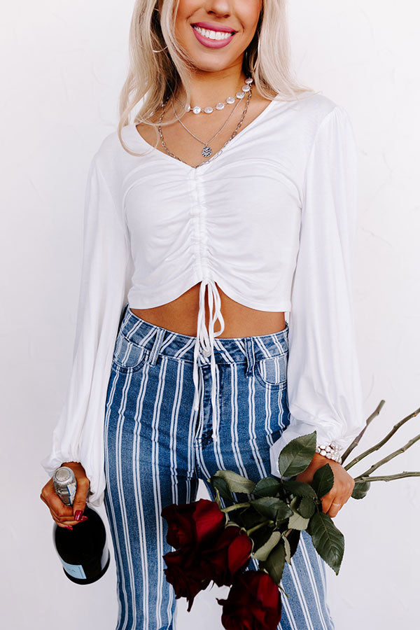 Dates And DMs Ruched Crop Top In White