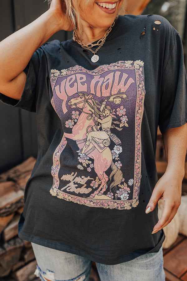 Yee Haw Distressed Boyfriend Tee Curves Image - 5