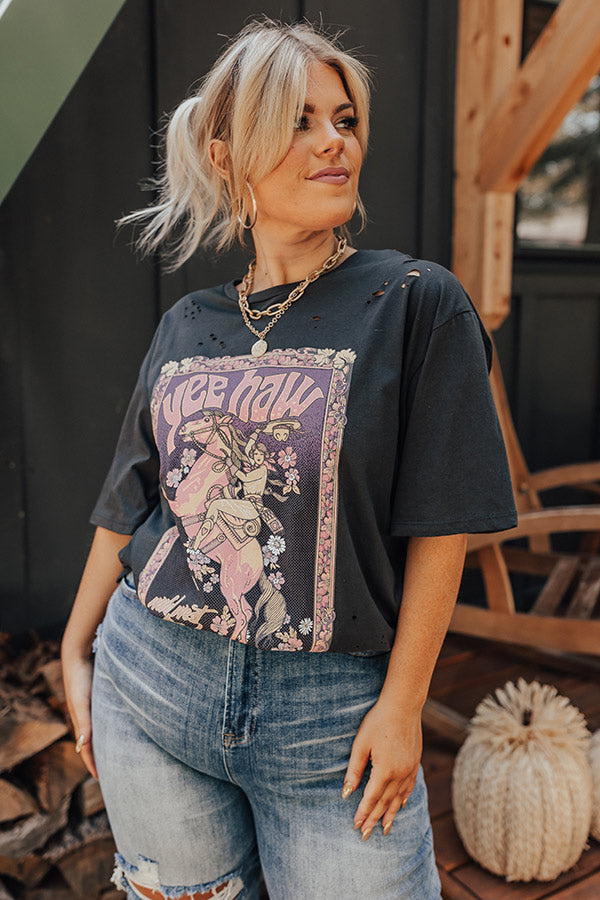 Yee Haw Distressed Boyfriend Tee Curves Image - 1