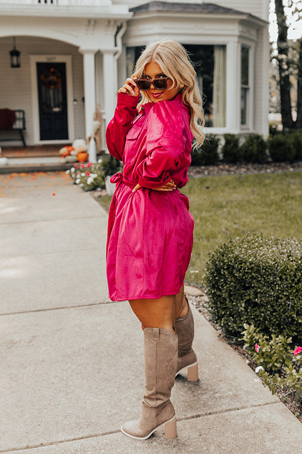 Coffee Shop Meetup Faux Suede Dress In Rose Curves Image - 5