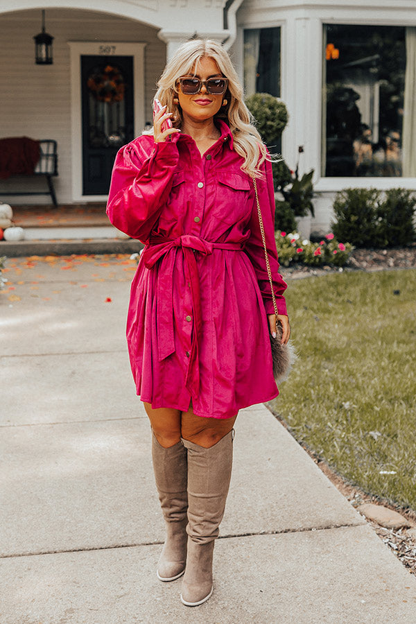 Coffee Shop Meetup Faux Suede Dress In Rose Curves Image - 2