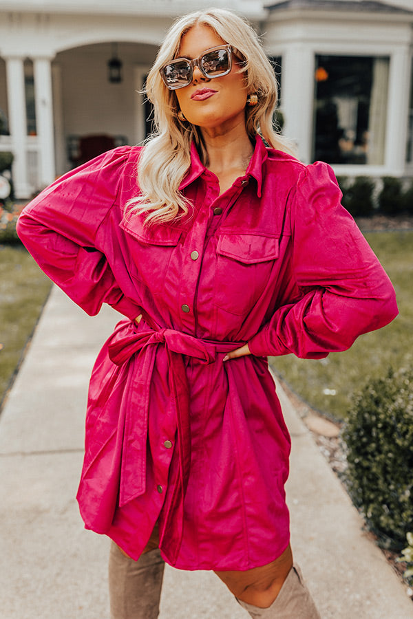 Coffee Shop Meetup Faux Suede Dress In Rose Curves Image - 3