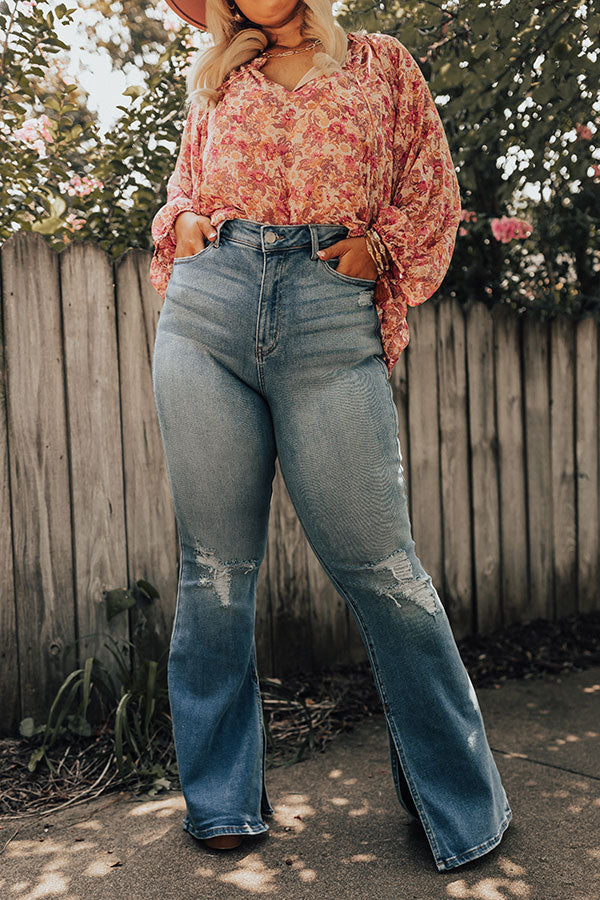 The Margot High Waist Distressed Flare in Medium Wash Curves Image - 1