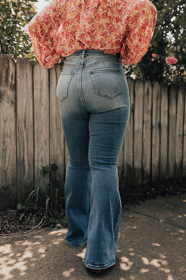 The Margot High Waist Distressed Flare in Medium Wash Curves Image - 4