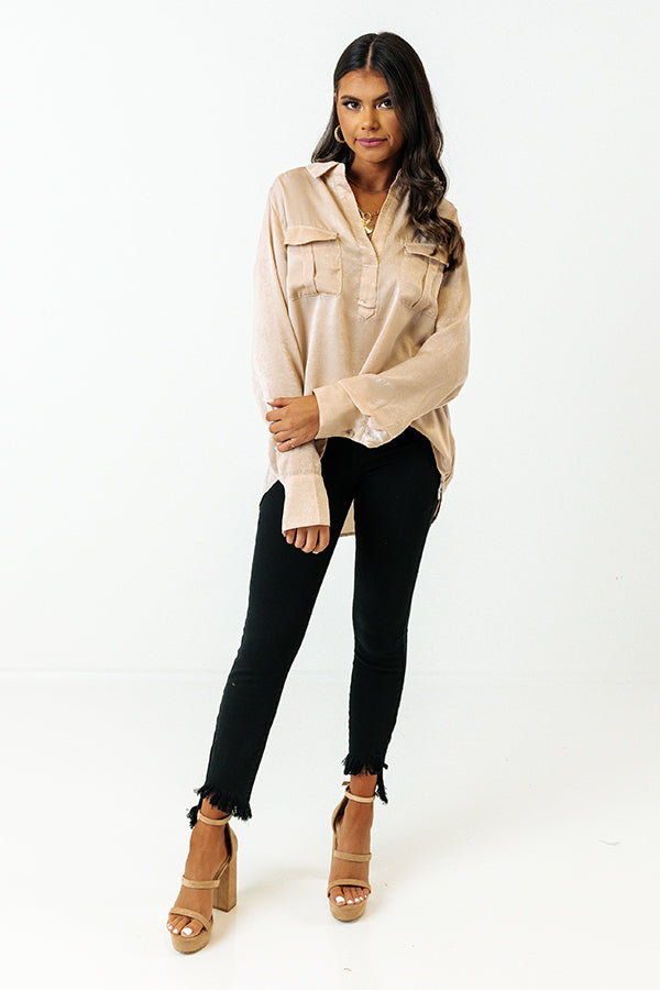 Penn Station Meetup Satin Top In Champagne Image - 3