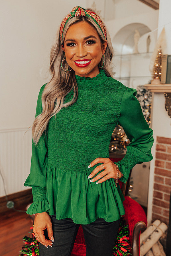 Prettier In The Fall Smocked Top In Hunter Green