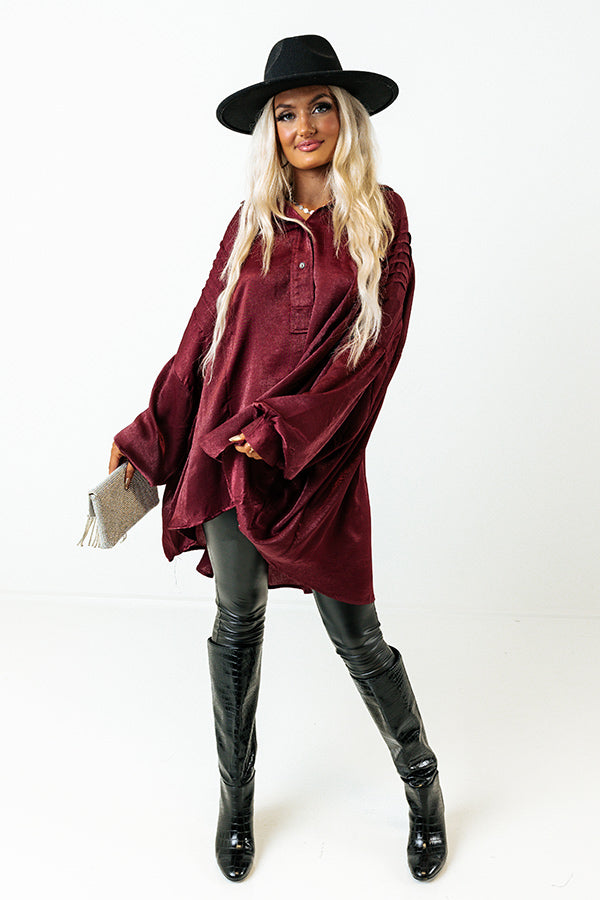 Apple Cider Sips Satin Shift Top In Maroon Image - 2