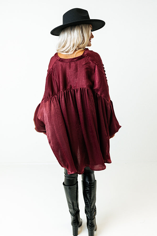 Apple Cider Sips Satin Shift Top In Maroon Image - 4