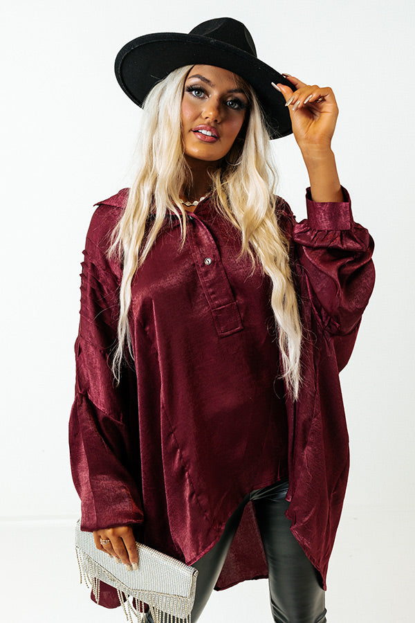 Apple Cider Sips Satin Shift Top In Maroon Image - 1