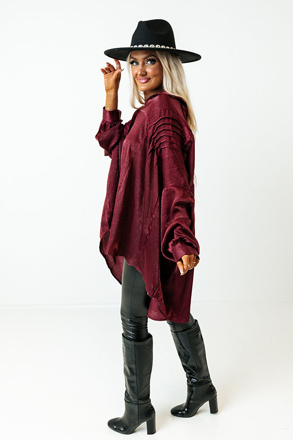 Apple Cider Sips Satin Shift Top In Maroon Image - 3