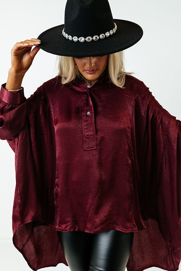 Apple Cider Sips Satin Shift Top In Maroon Image - 5