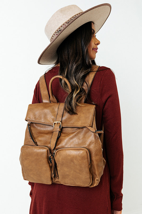 Figure It Out Faux Leather Backpack In Brown