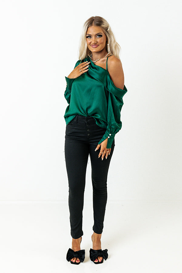 Date Night Ready Satin Top In Hunter Green Image - 2