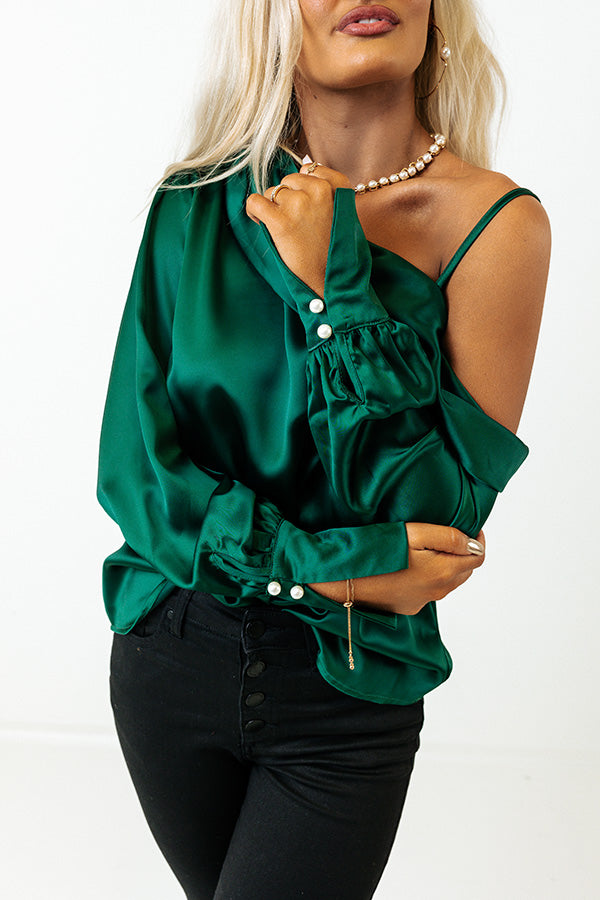 Date Night Ready Satin Top In Hunter Green Image - 3