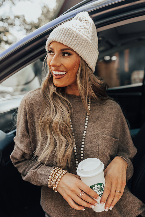 Snowfall Feels Cable Knit Beanie In Stone Image - 3