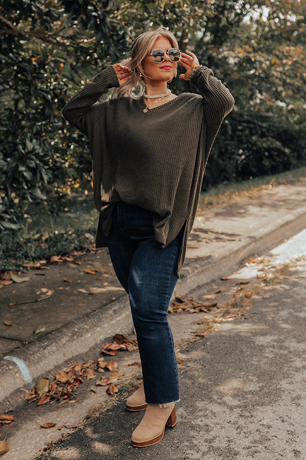 Bonfire Date Waffle Knit Tunic In Army Green Curves Image - 1