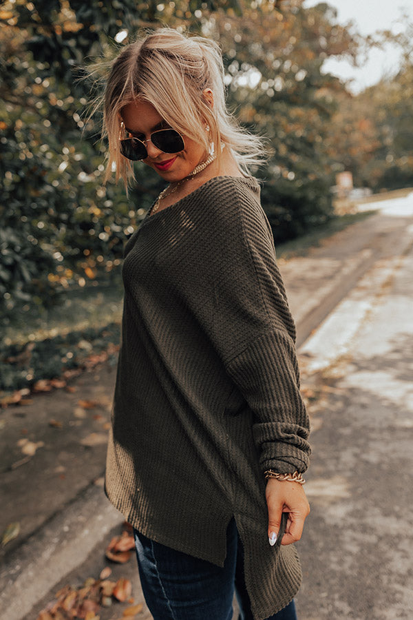 Bonfire Date Waffle Knit Tunic In Army Green Curves Image - 2