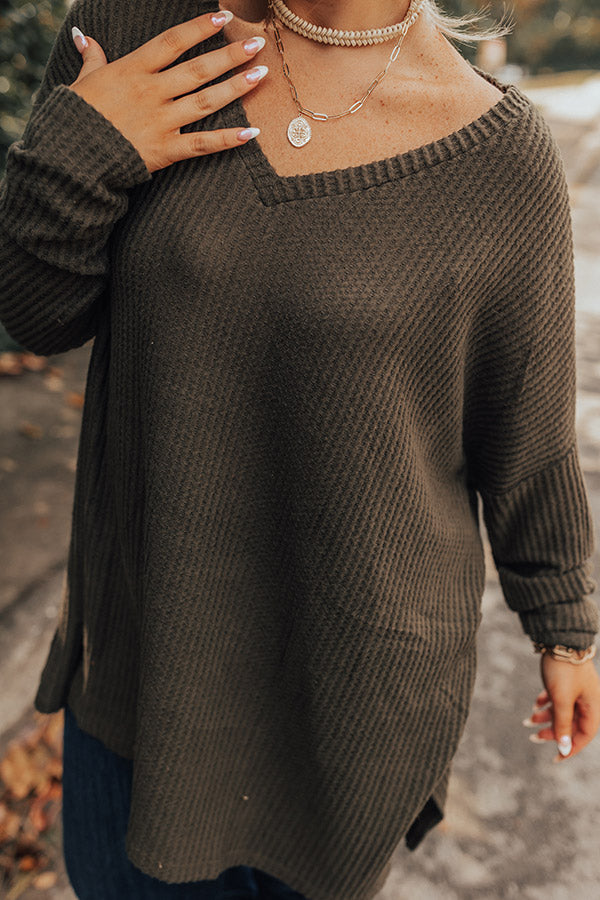 Bonfire Date Waffle Knit Tunic In Army Green Curves Image - 4