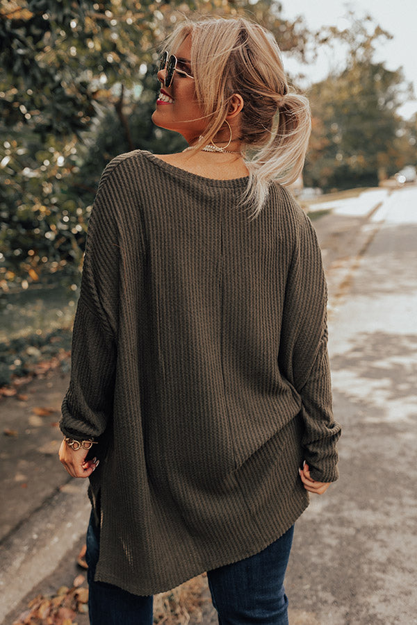 Bonfire Date Waffle Knit Tunic In Army Green Curves Image - 3