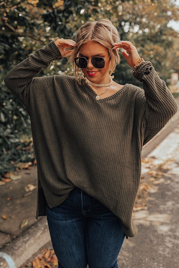 Bonfire Date Waffle Knit Tunic In Army Green Curves Image - 5