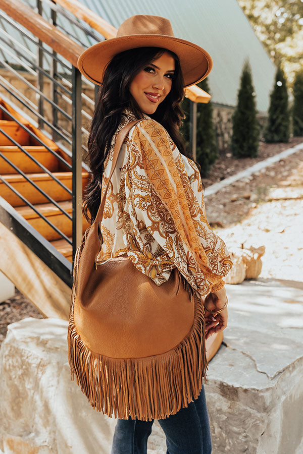 No Hesitation Faux Leather Fringe Tote In Camel