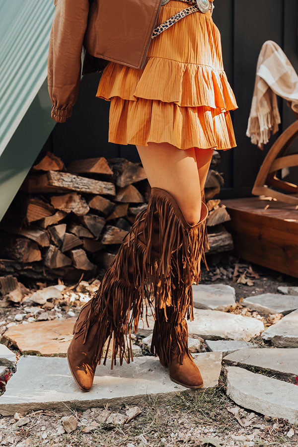The Doss Knee High Fringe Boot In Chocolate