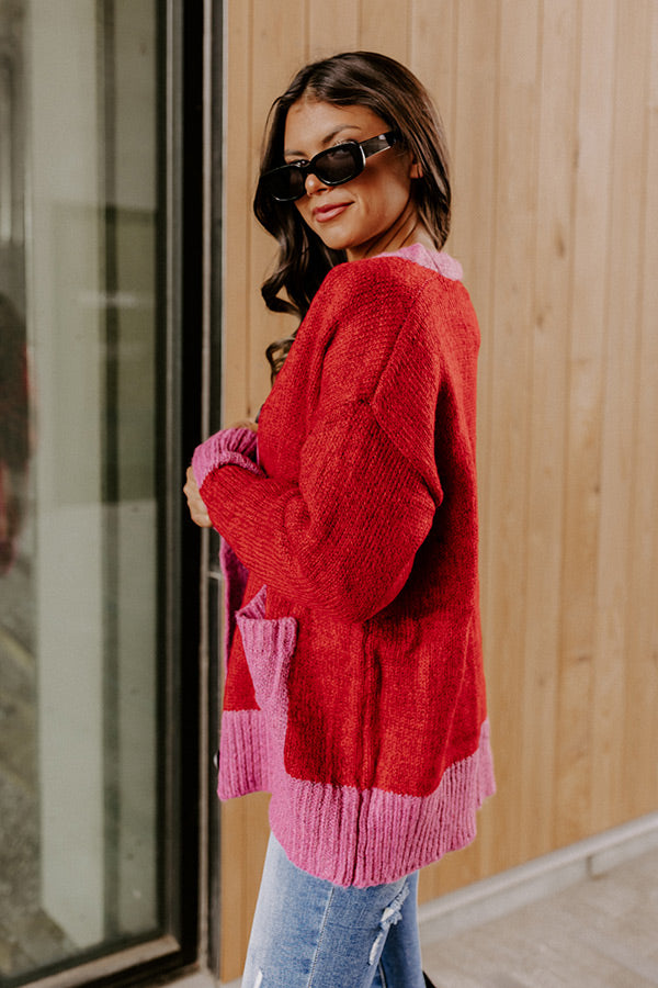 Staring At The Sunset Knit Cardigan In Red Image - 3