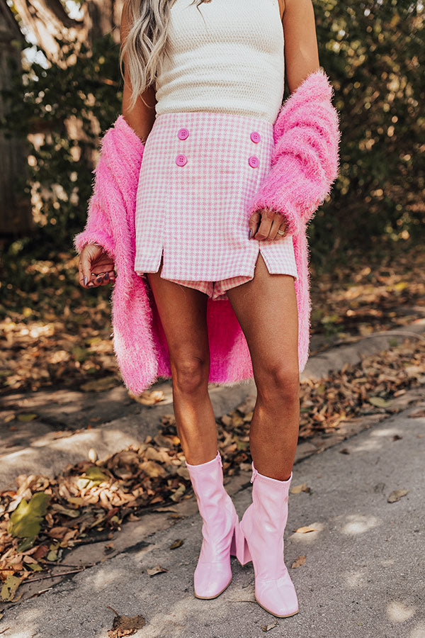 Chill On The Horizon Houndstooth Skort In Pink