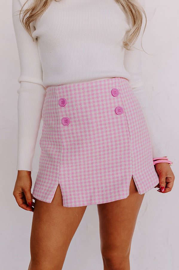 Chill On The Horizon Houndstooth Skort In Pink • Impressions Online ...