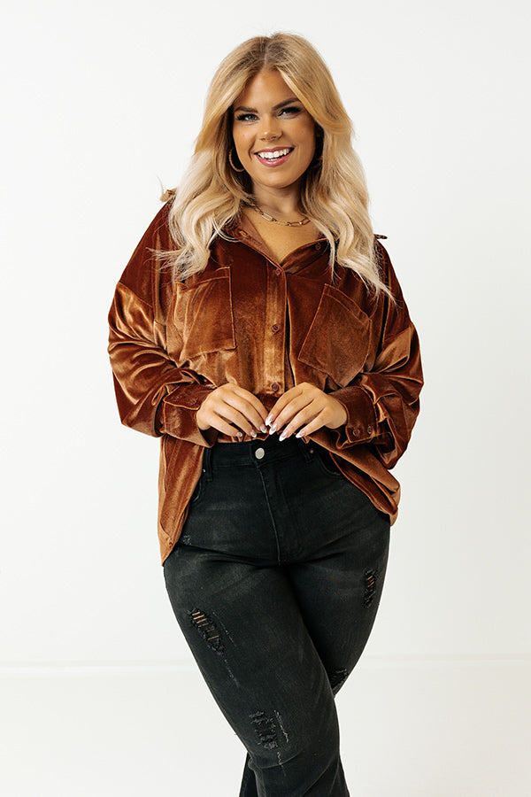 Seasonal Sweetness Velvet Button Up In Camel Curves Image - 1