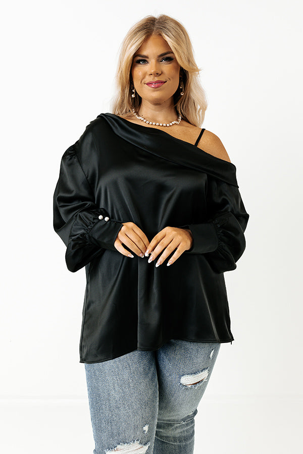 Date Night Ready Satin Top In Black Curves