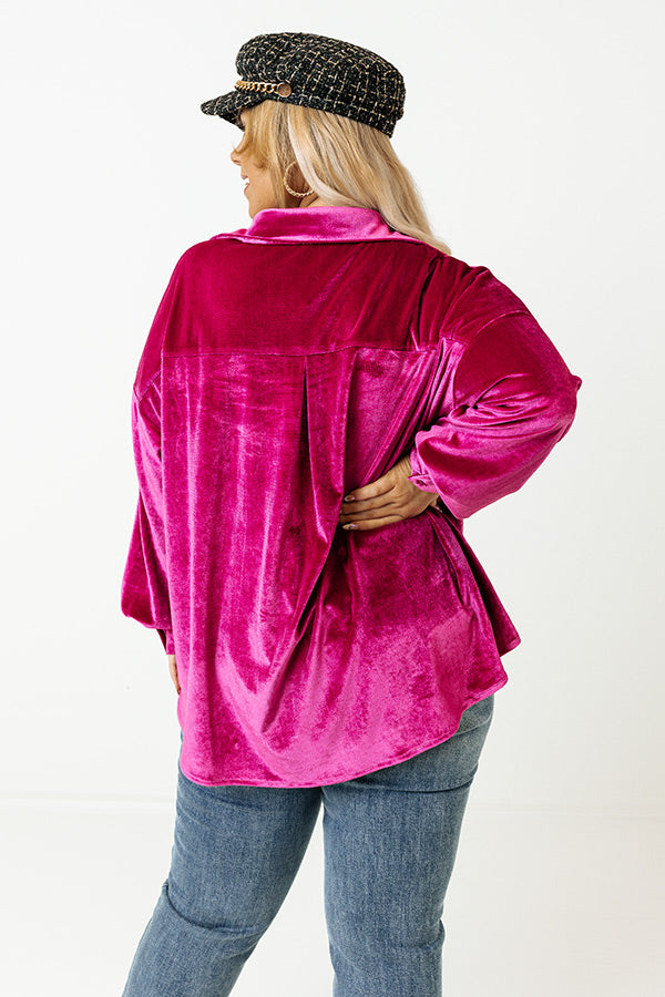 Seasonal Sweetness Velvet Button Up In Fuchsia Curves Image - 4