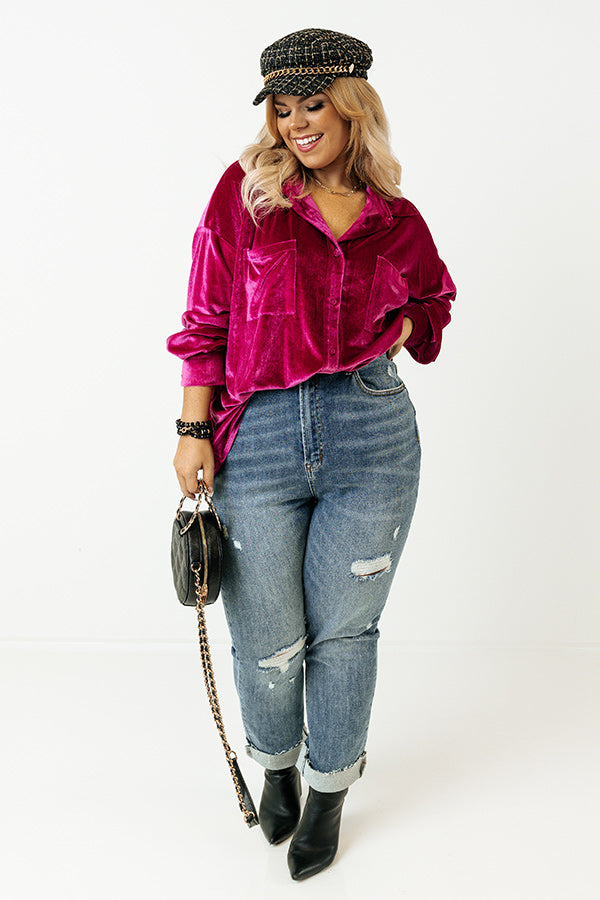 Seasonal Sweetness Velvet Button Up In Fuchsia Curves Image - 1