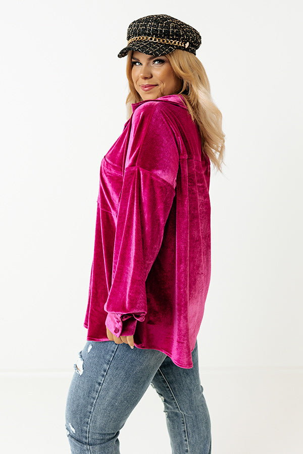 Seasonal Sweetness Velvet Button Up In Fuchsia Curves Image - 3