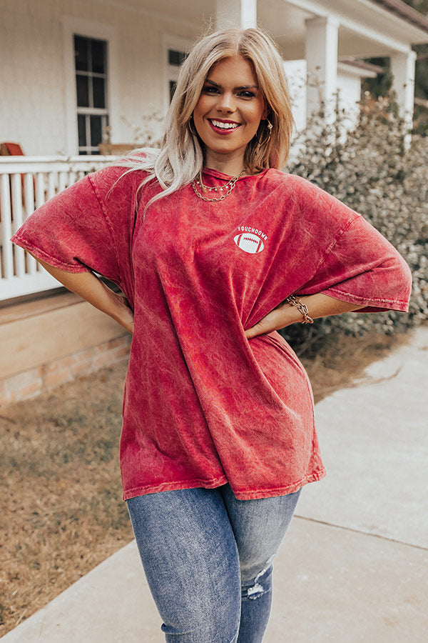 Touchdown Vintage Graphic Tee In Crimson Curves Image - 1