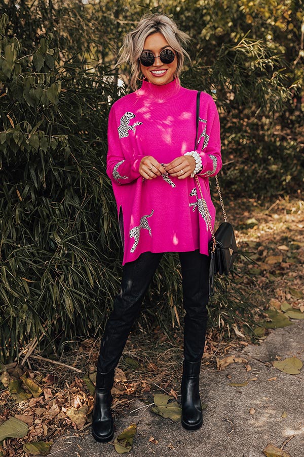 Cozy And Kind Cheetah Sweater In Hot Pink Image - 3