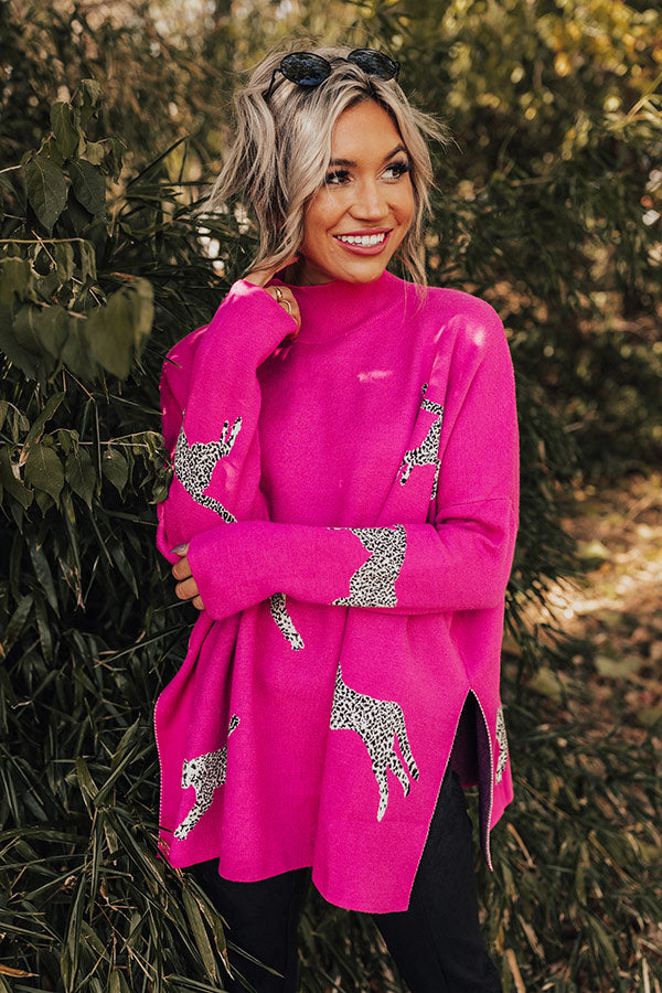Cozy And Kind Cheetah Sweater In Hot Pink Image - 4