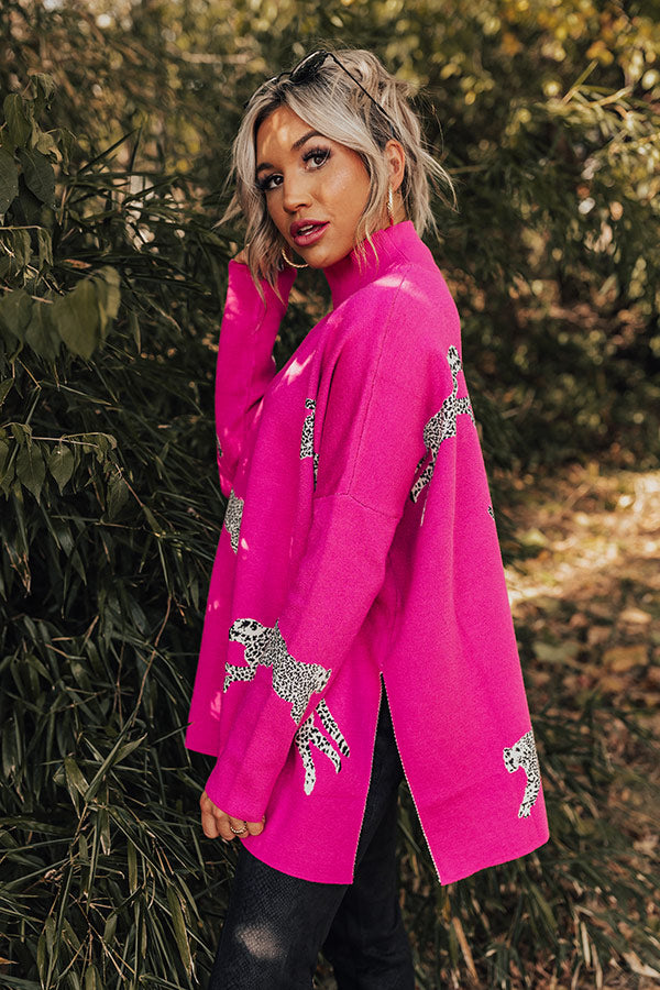Cozy And Kind Cheetah Sweater In Hot Pink Image - 5