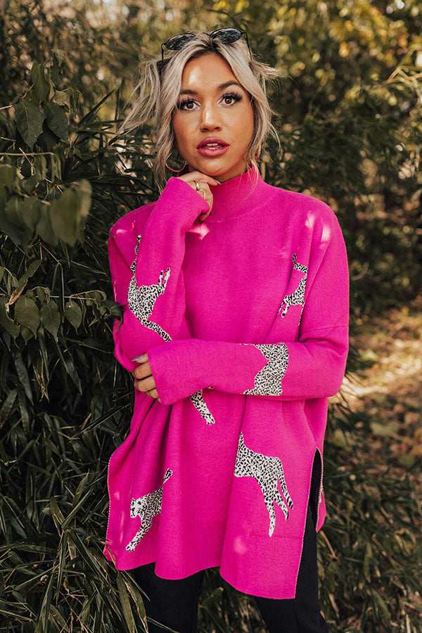 Cozy And Kind Cheetah Sweater In Hot Pink Image - 2
